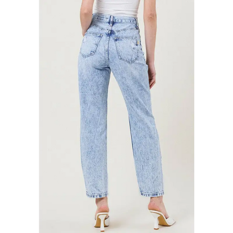 High Waisted Straight Leg Acid Wash Jean Jeans