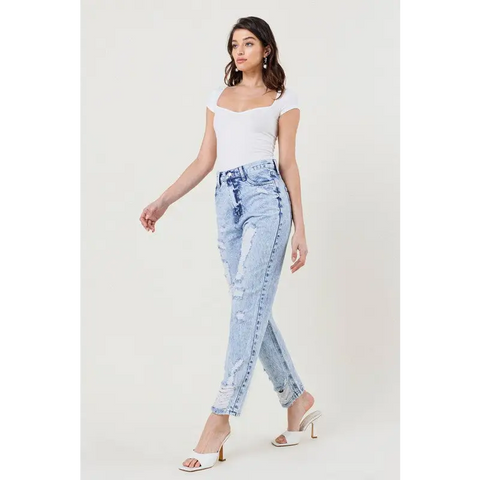 High Waisted Straight Leg Acid Wash Jean Jeans