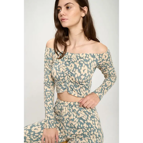 Jogger and Off shoulder top loung wear set leopard Set