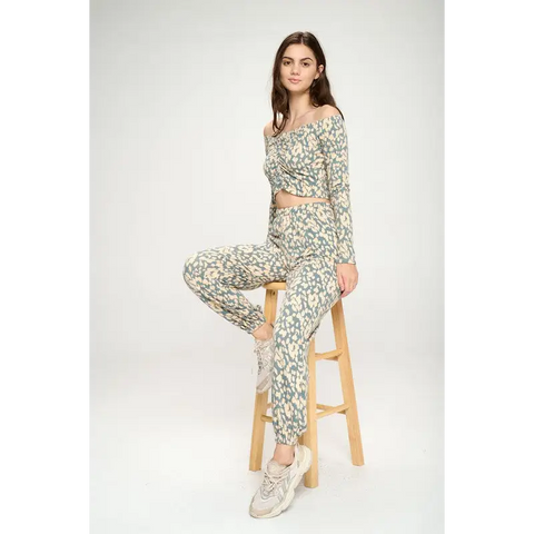 Jogger and Off shoulder top loung wear set leopard Set