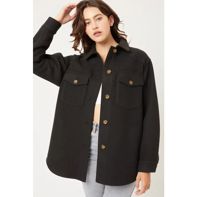 JQ Fleece Oversized Shacket BLACK Jacket