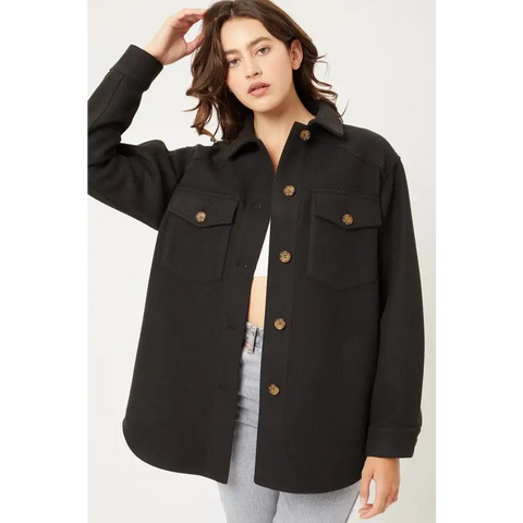 JQ Fleece Oversized Shacket BLACK Jacket