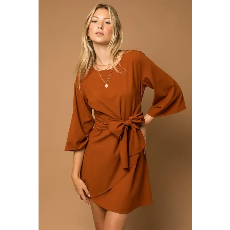 Kimono Sleeve Tie Wrap Dress Dress