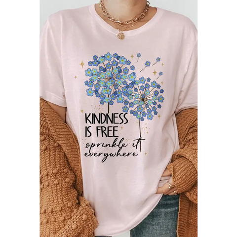 Kindness is Free Dandelion Graphic Tee Soft Pink Graphic Tee