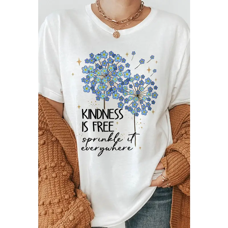 Kindness is Free Dandelion Graphic Tee White Graphic Tee