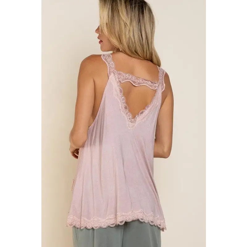 Lace Trim Halter Top with Back Strap Top