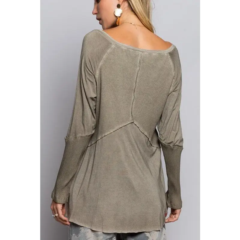 Light Wash Rib Textured Long Sleeve Top Top