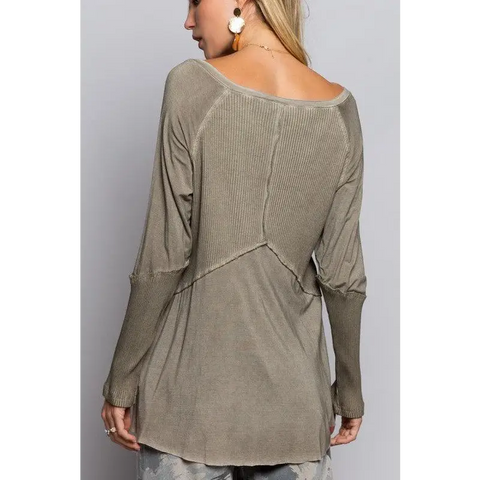 Light Wash Rib Textured Long Sleeve Top Top