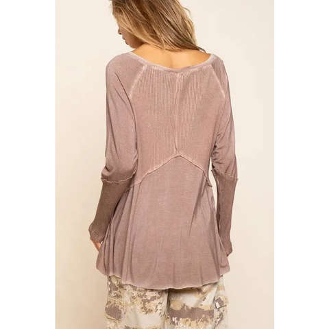 Light Wash Rib Textured Long Sleeve Top Top