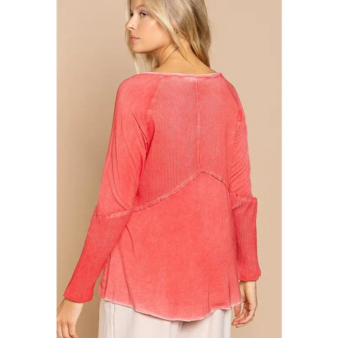 Light Wash Rib Textured Long Sleeve Top Top