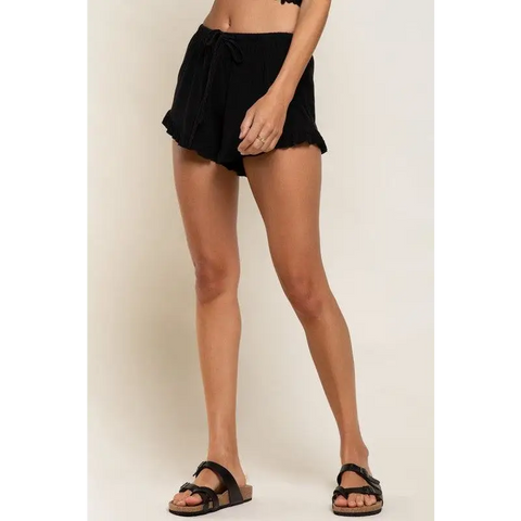 Light Weight Ruffle Trim Shorts BLACK Shorts