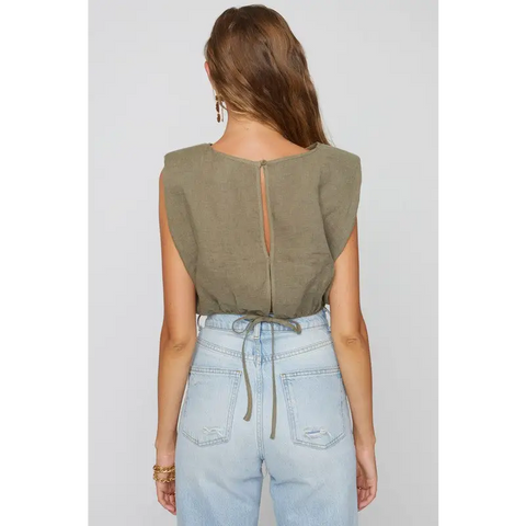 LINEN SHOULDER PAD TOP Tops