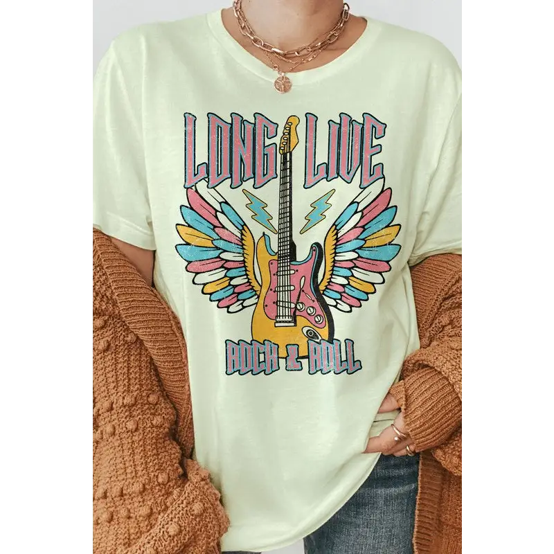 Long Live Rock and Roll, Retro Graphic Tee Citron Graphic Tee