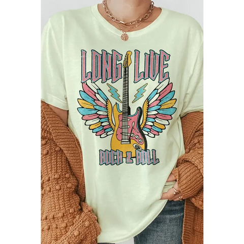 Long Live Rock and Roll, Retro Graphic Tee Citron Graphic Tee