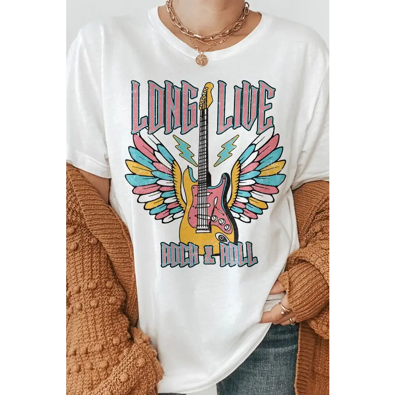 Long Live Rock and Roll, Retro Graphic Tee White Graphic Tee