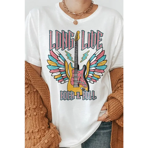 Long Live Rock and Roll, Retro Graphic Tee White Graphic Tee