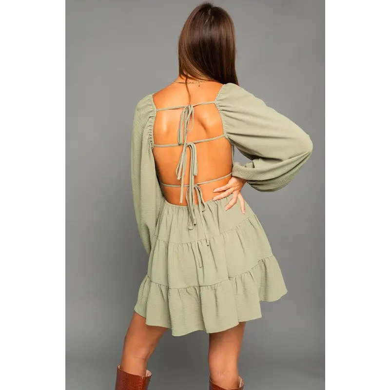 Long Sleeve Open Back Dress Dress