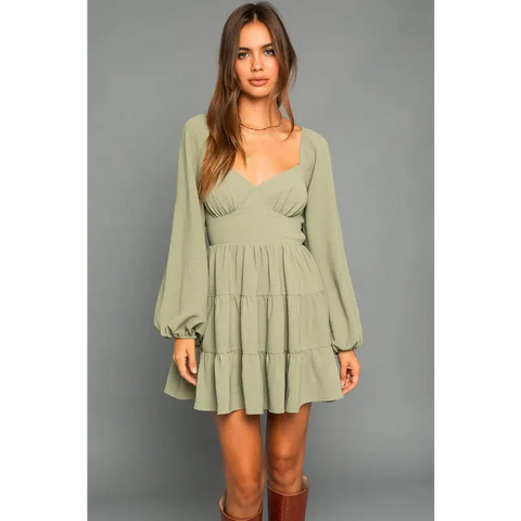 Long Sleeve Open Back Dress LT OLIVE Dress