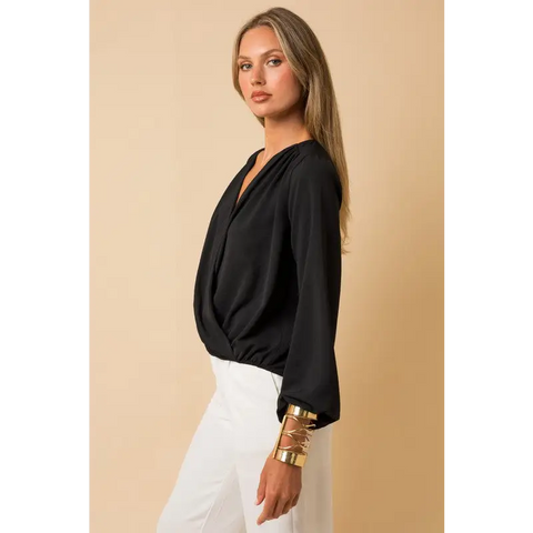 Long Sleeve Surplice Shoulder Shirring Top Top