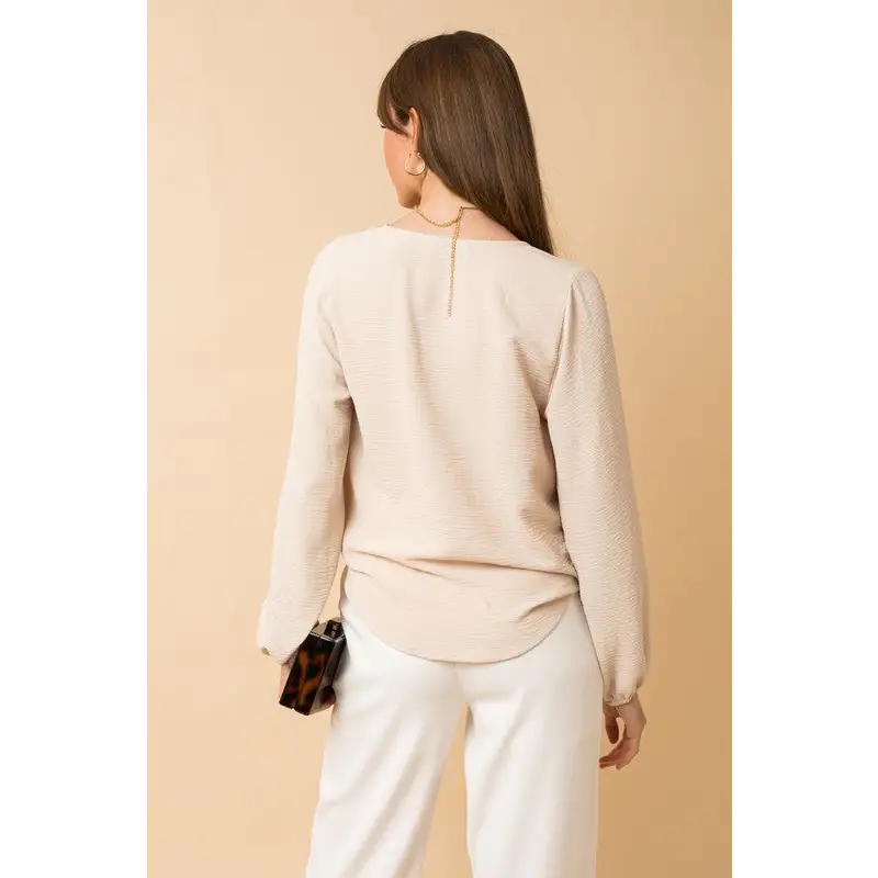 Long Sleeve Surplice Shoulder Shirring Top Top