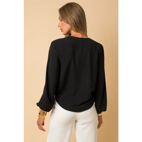 Long Sleeve Surplice Shoulder Shirring Top Top