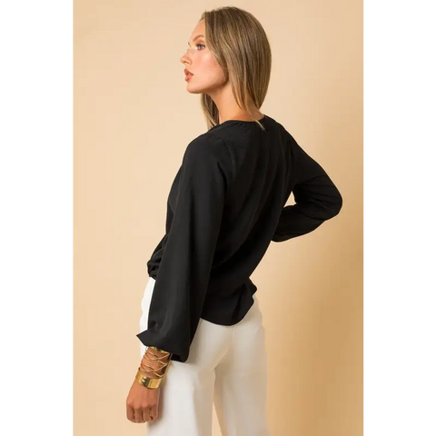 Long Sleeve Surplice Shoulder Shirring Top Top