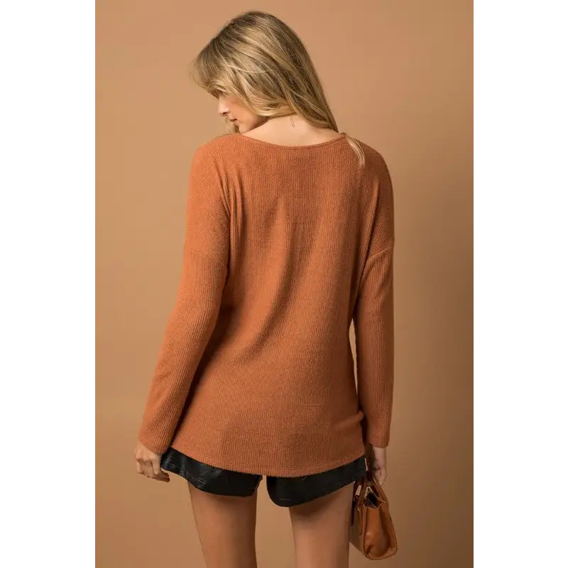 Long Sleeve V Neck Draped Top Top