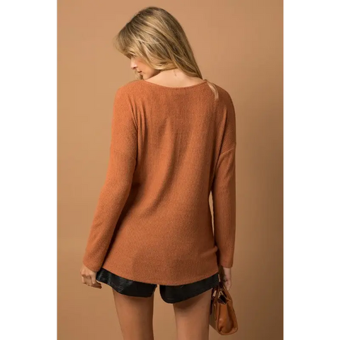 Long Sleeve V Neck Draped Top Top