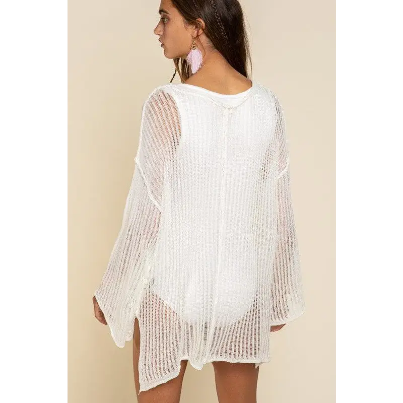 Loose Fit See-through Boat Neck Sweater Sweater