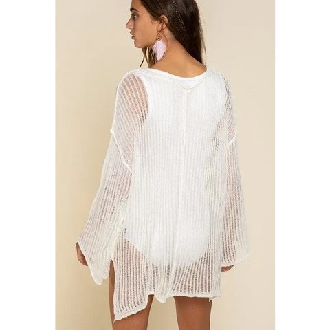 Loose Fit See-through Boat Neck Sweater Sweater