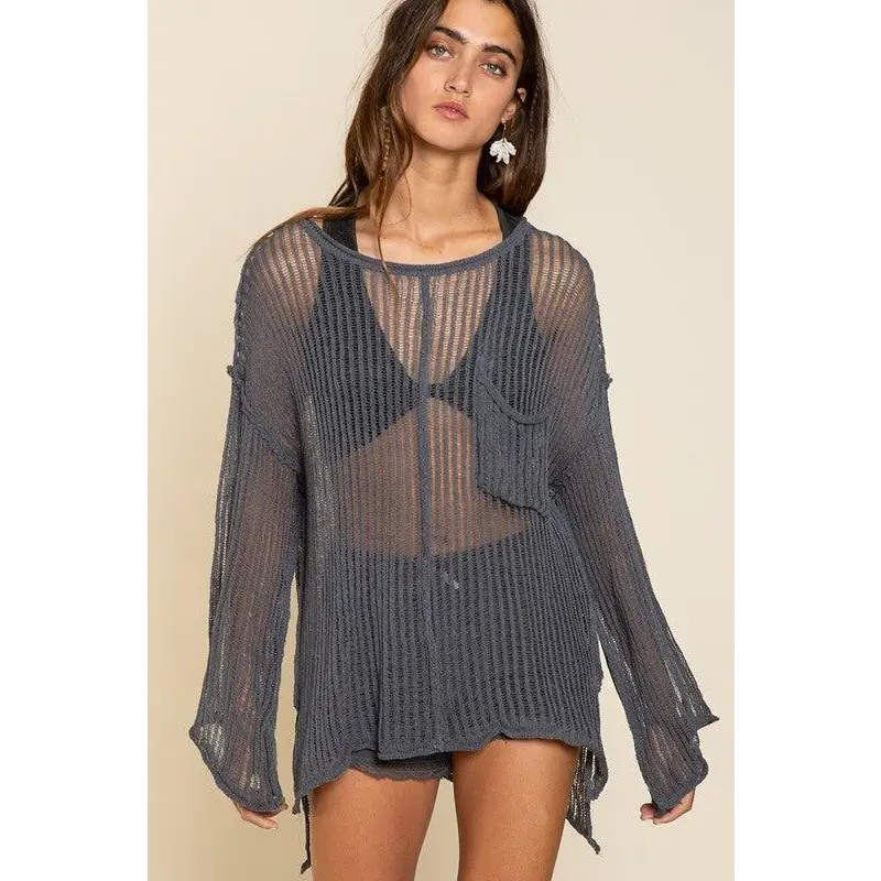 Loose Fit See-through Boat Neck Sweater DRIED INK Sweater