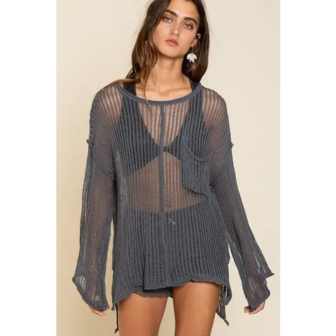 Loose Fit See-through Boat Neck Sweater DRIED INK Sweater