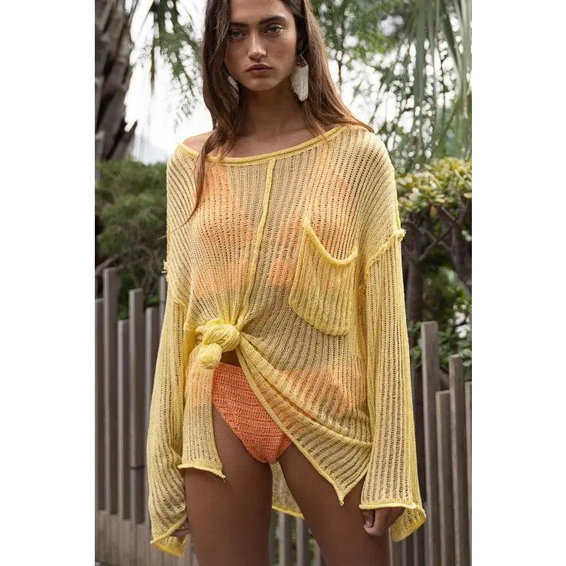 Loose Fit See-through Boat Neck Sweater EGG YOLK Sweater