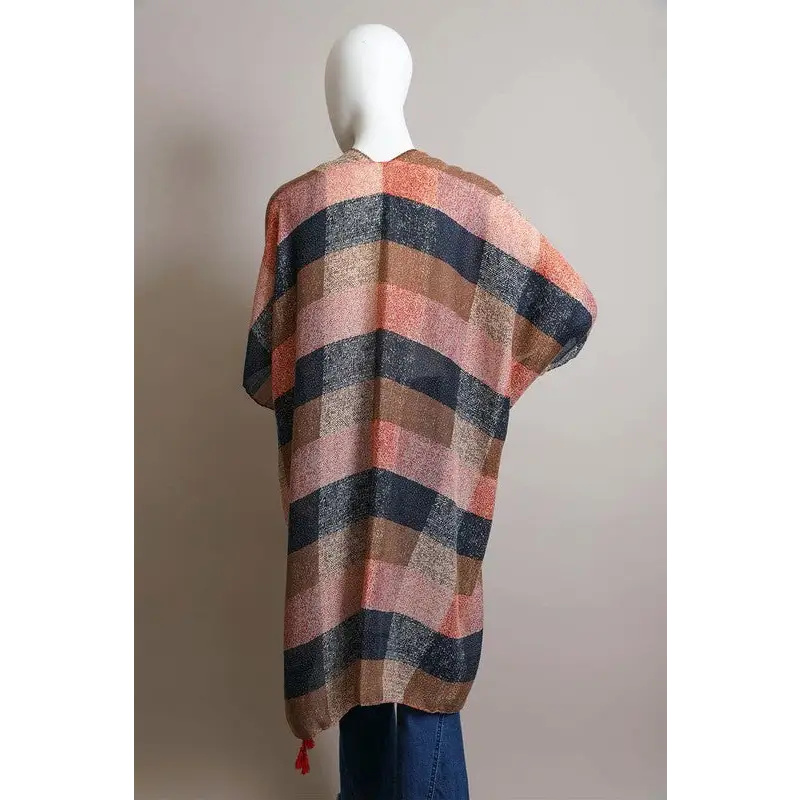 Multi Buffalo Checkered Kimono Kimono Cardigan