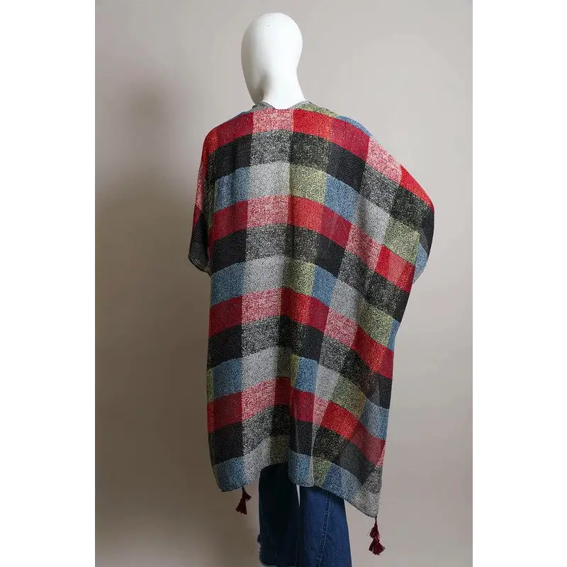 Multi Buffalo Checkered Kimono Kimono Cardigan