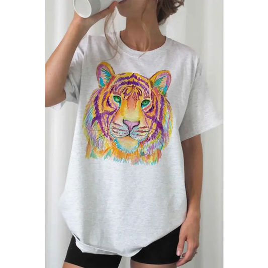 MULTI TIGER GRAPHIC PLUS SIZE TEE / T SHIRT ASH Graphic Tee