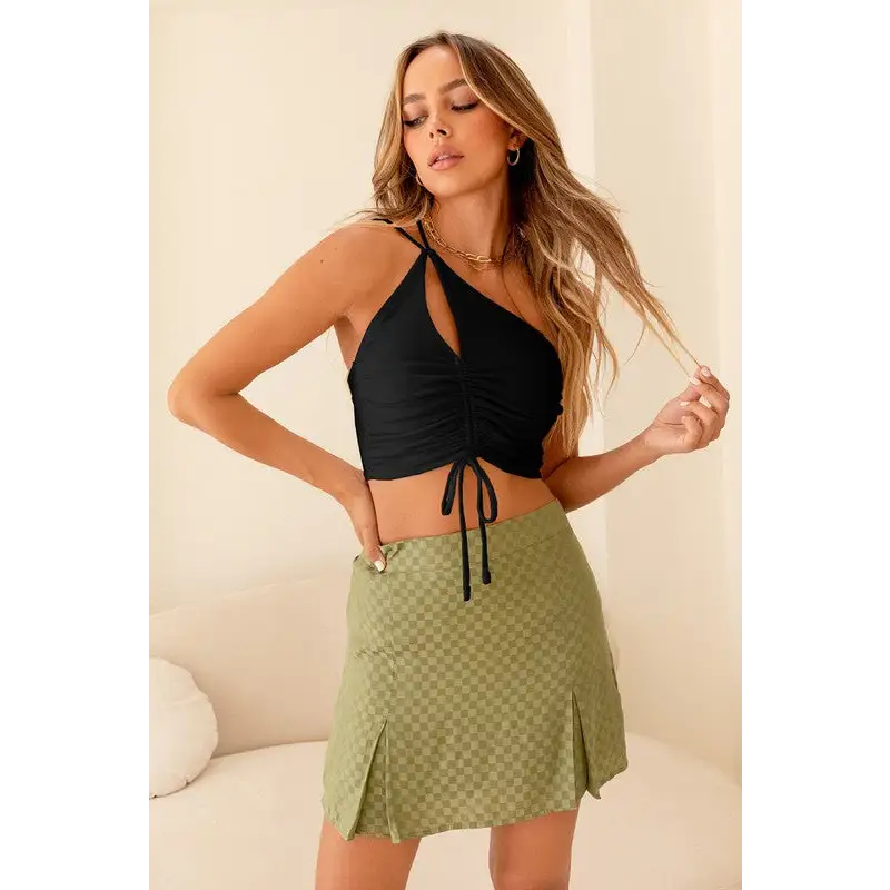 ONE SHOULDER RUCHED CROP TOP BLACK Top