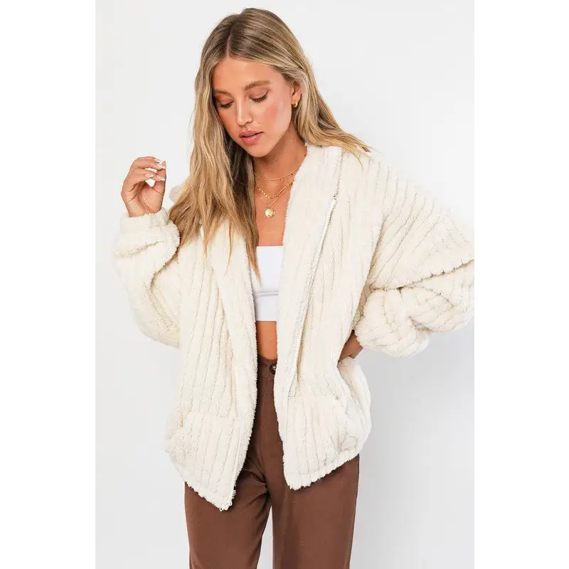 Oversized Fleece Hoodie Jacket CREAM Jacket