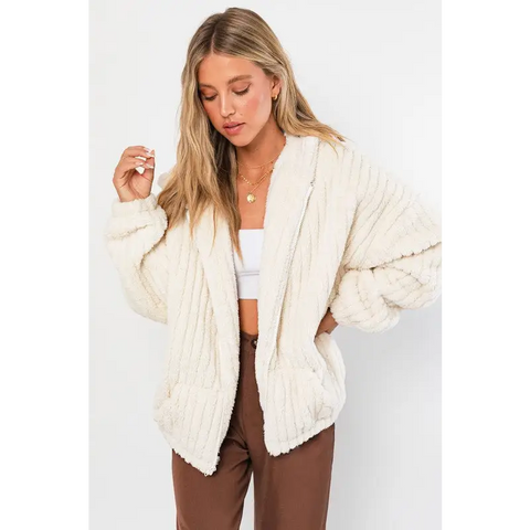 Oversized Fleece Hoodie Jacket CREAM Jacket