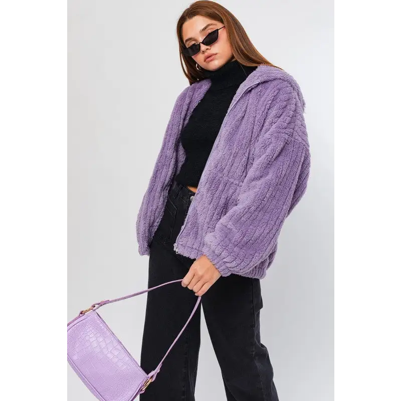 Oversized Fleece Hoodie Jacket DUSTY LAVENDER Jacket