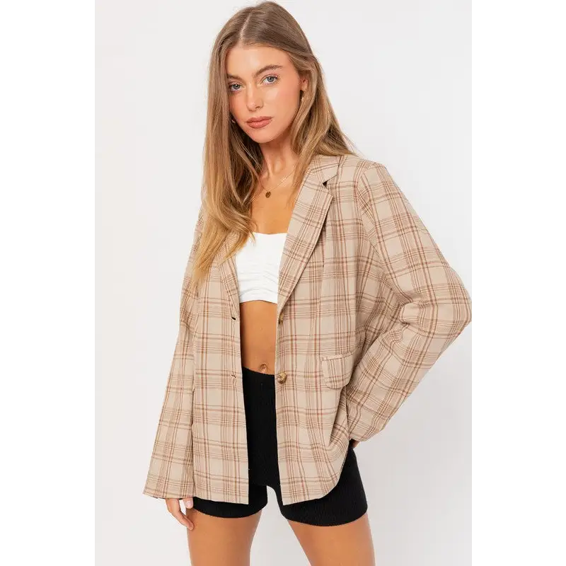 OVERSIZED PLAID JACKET TAUPE-BROWN PLAID Jacket