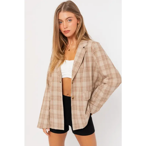 OVERSIZED PLAID JACKET TAUPE-BROWN PLAID Jacket