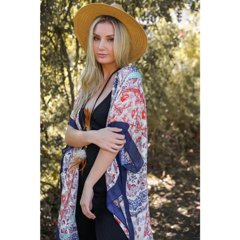 Paisley Floral Patchwork Kimono Navy One Size