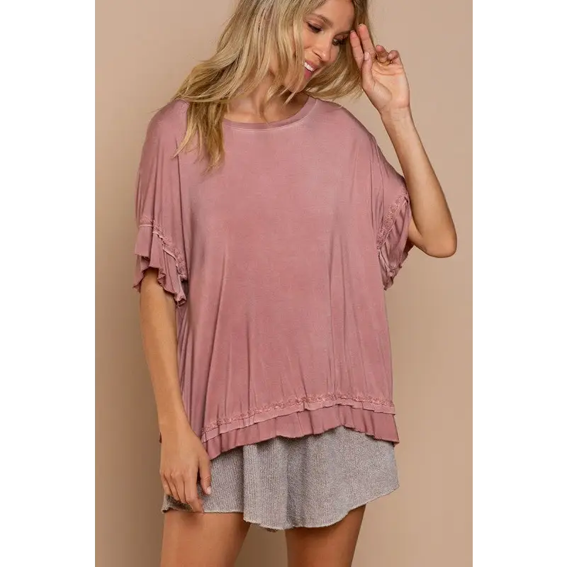 Peek-a-boo Ruffle Overlay Knit Top Top