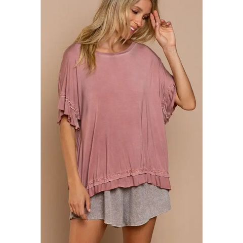 Peek-a-boo Ruffle Overlay Knit Top Top