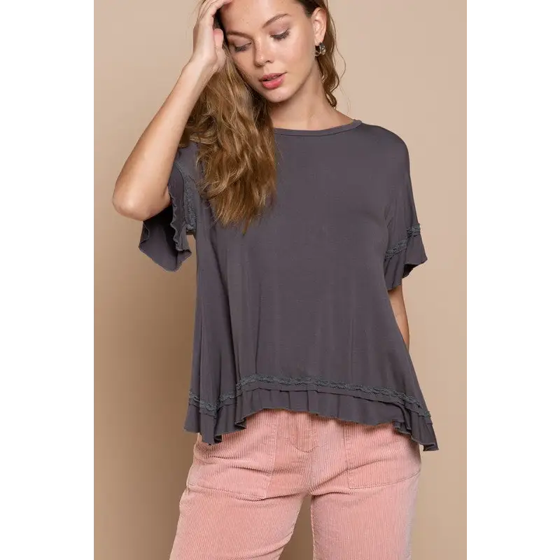 Peek-a-boo Ruffle Overlay Knit Top Top