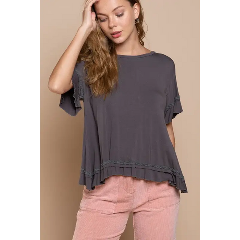 Peek-a-boo Ruffle Overlay Knit Top Top