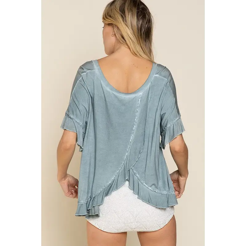 Peek-a-boo Ruffle Overlay Knit Top Top