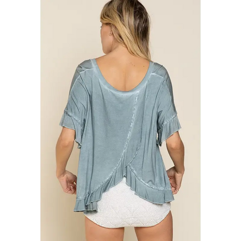 Peek-a-boo Ruffle Overlay Knit Top Top