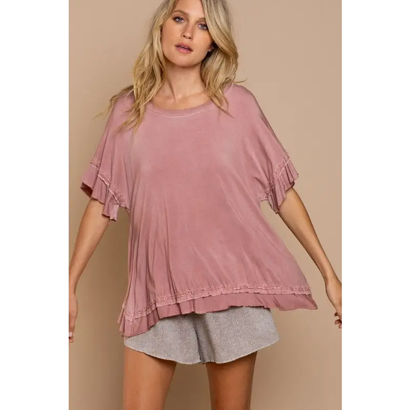 Peek-a-boo Ruffle Overlay Knit Top Top